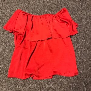 Red off the shoulder shirt
